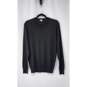 Mens Wool Sweater Large Black 100% Merino Wool Crewneck Knit Cozy Luxury